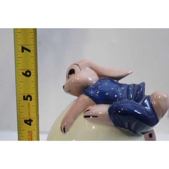 Ceramic Bunny Rabbit Egg Canister Lid Trinket Dish Signed AF - Picture 7 of 7